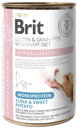 Brit Veterinary Diet Hipoalergénica Sem Glúten e Sem Cereais Monoproteica de Atum & Batata-doce — 400 g